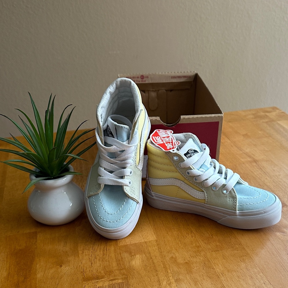 Vans Two-Tone High-Top Sk8-Hi Sneakers in Blue and Yellow